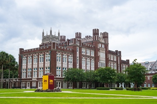 The rear view of Loyola University administration building. 