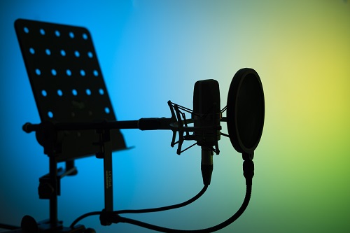 Silhouette of a studio microphone and filter. 